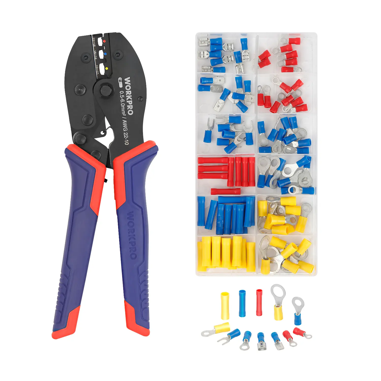 #backtoschool WORKPRO Wire Crimping Tool Kit, Ratcheting Insulated Terminal Crimper for 22 to 10 AWG Wire, Crimping Pliers with 100 Pieces Terminal Connectors