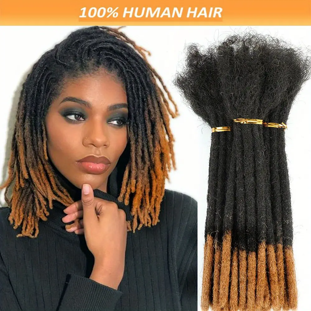 Hot Wholesale 10 Strands Per Pack Full Handmade, 0.24inch Width Locs Extensions Human Hair, Dreadlock Extensions Can Be Dyed and Bleached for Men Women(1b/30
