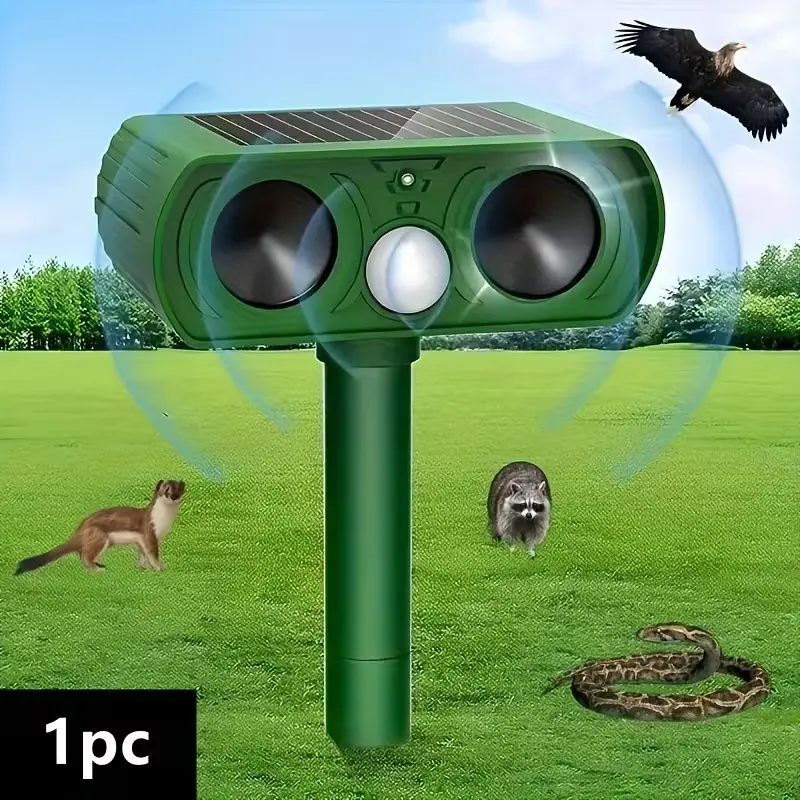Single Unit Ultrasonic Animal Repellent Device with Motion Sensor, Flashing Light, Weatherproof Design - Versatile Protection Outdoor Bird-Control Tool for Farm/Garden, Easy Installation for Raccoon & Other Animals Deterred, Coyote