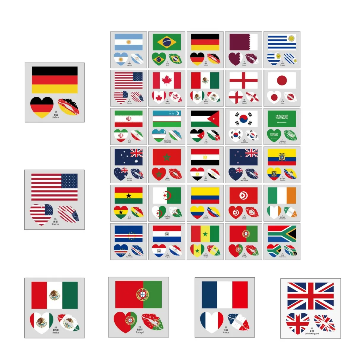 48 PCS Waterproof Country Flag Temporary Tattoos - Easy to Remove Face Decals for Kids & Adults, Fun for Game Day Sports Events, Soccer Matches Fan Celebration Stadium Accessories