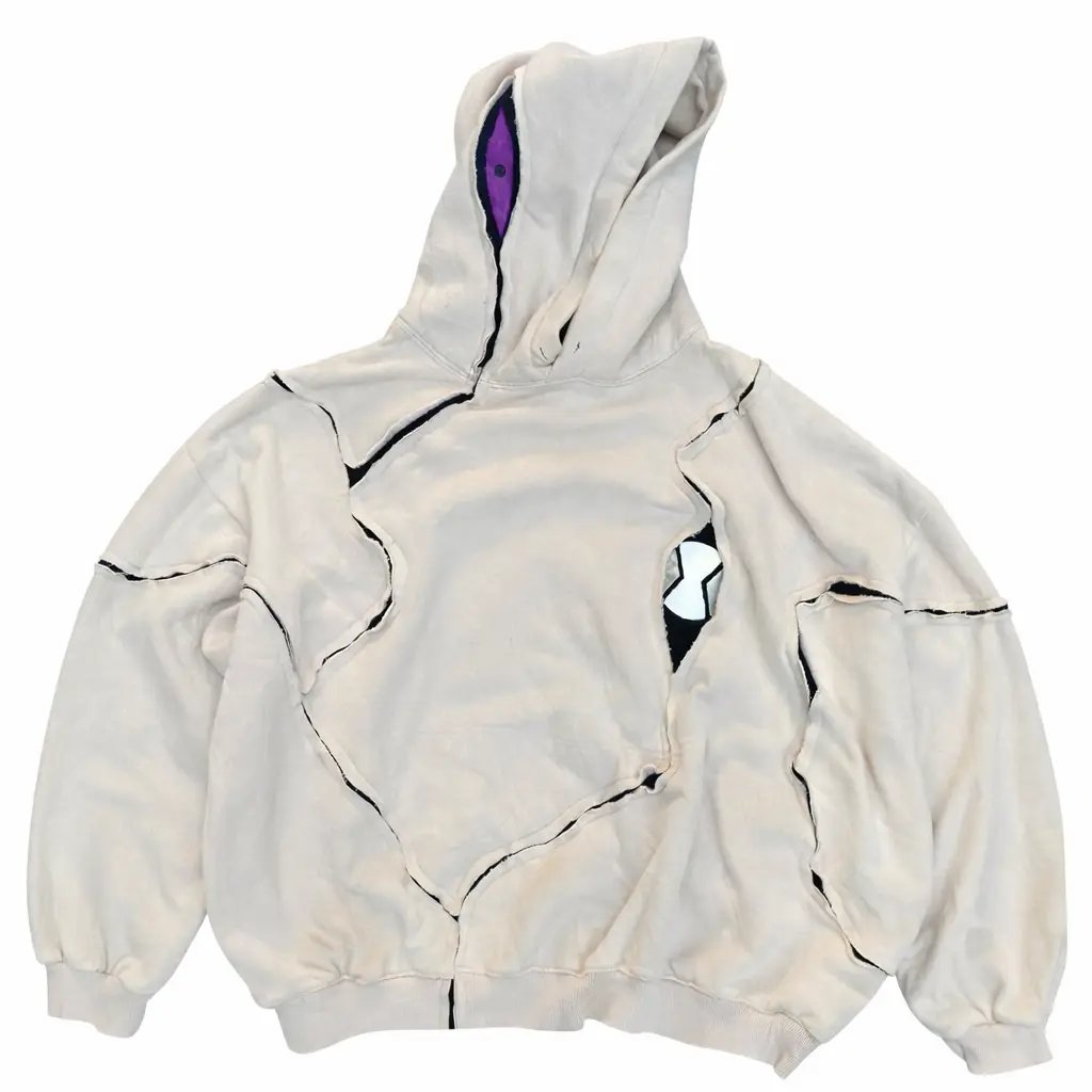 Men's Ghost Freak Hoodie - 450 GSM Oversized Cut & Sew Fleece Tops, Embroidered Casual Fit Streetwear