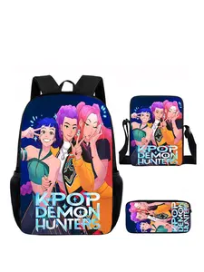 3pcs  Lightweight women's backpack with large capacity, Kpop witch hunting group print, fashionable and versatile, casual and trendy, high appearance suitable for students to go to school, campus, commuting, shopping, women's backpack