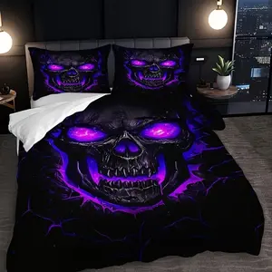 Skull Design Comforter Set, Soft and Cozy Decorative Bedding Set for Bedroom Guest Room Dorm, Includes 1 Comforter and 2 Pillowcases