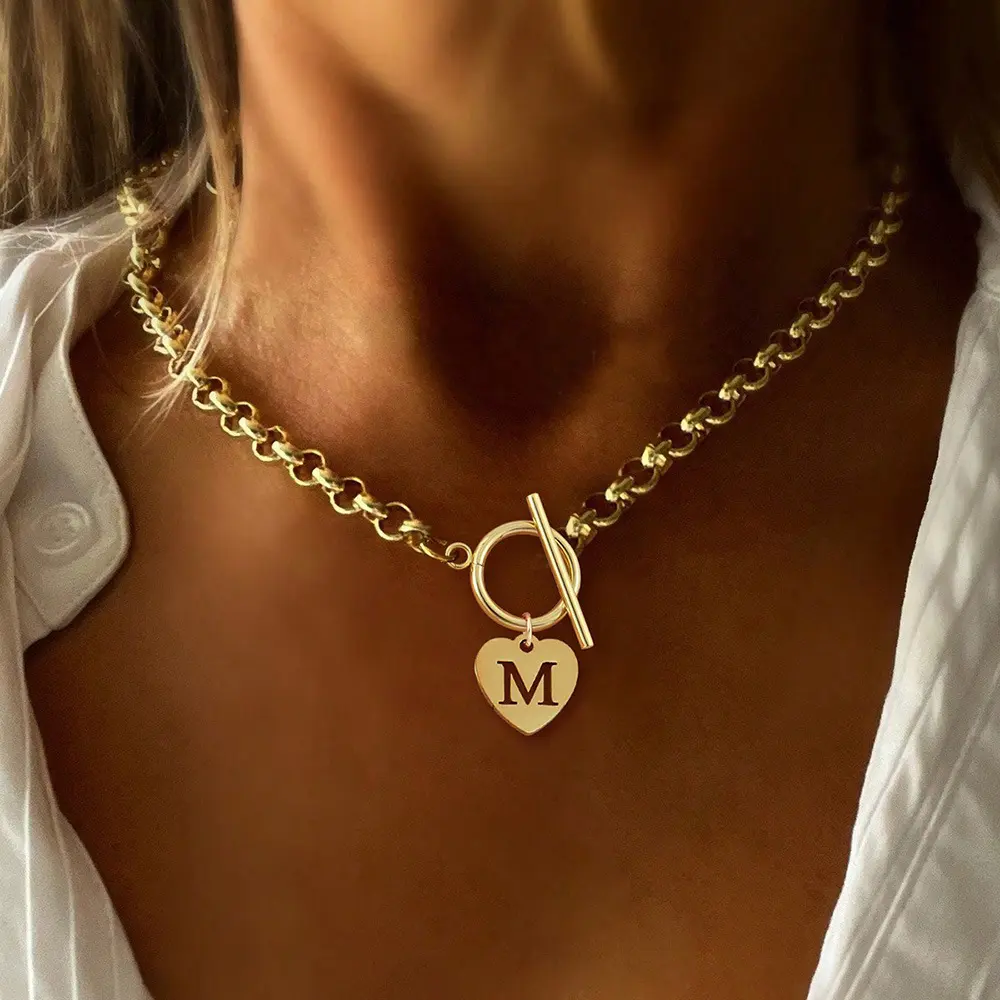 New Initial Necklace Stainless Steel Heart Pendant Buckle Necklace Fashionable Versatile Necklace Gift for Friends