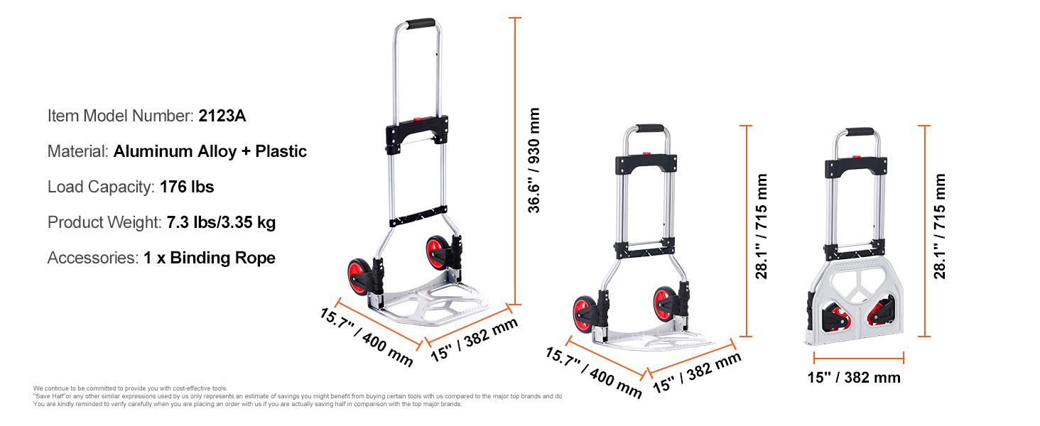 SucceBuy 176 lbs Folding Hand Truck Dolly Aluminum Stair Climbing Cart with Telescoping Handle Luggage Trolley for Home Shopping