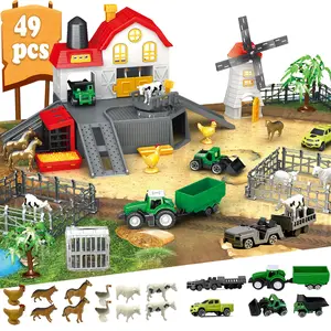 49PCS  Farm Animals Toys with Play Mat, Farm Playset Barn House with Animals Figurines, Vehicles anime figures , Fences and Truck Tractor Toys for Kids, Farm Set Animal Toy for 3-12 Years Old Kids Boys Girls Toddlers