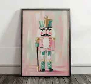 Pastel Pink Nutcracker Print, Christmas Printable Wall Art, Holiday Print, Trendy Pink Christmas Art, Home Wall Decor