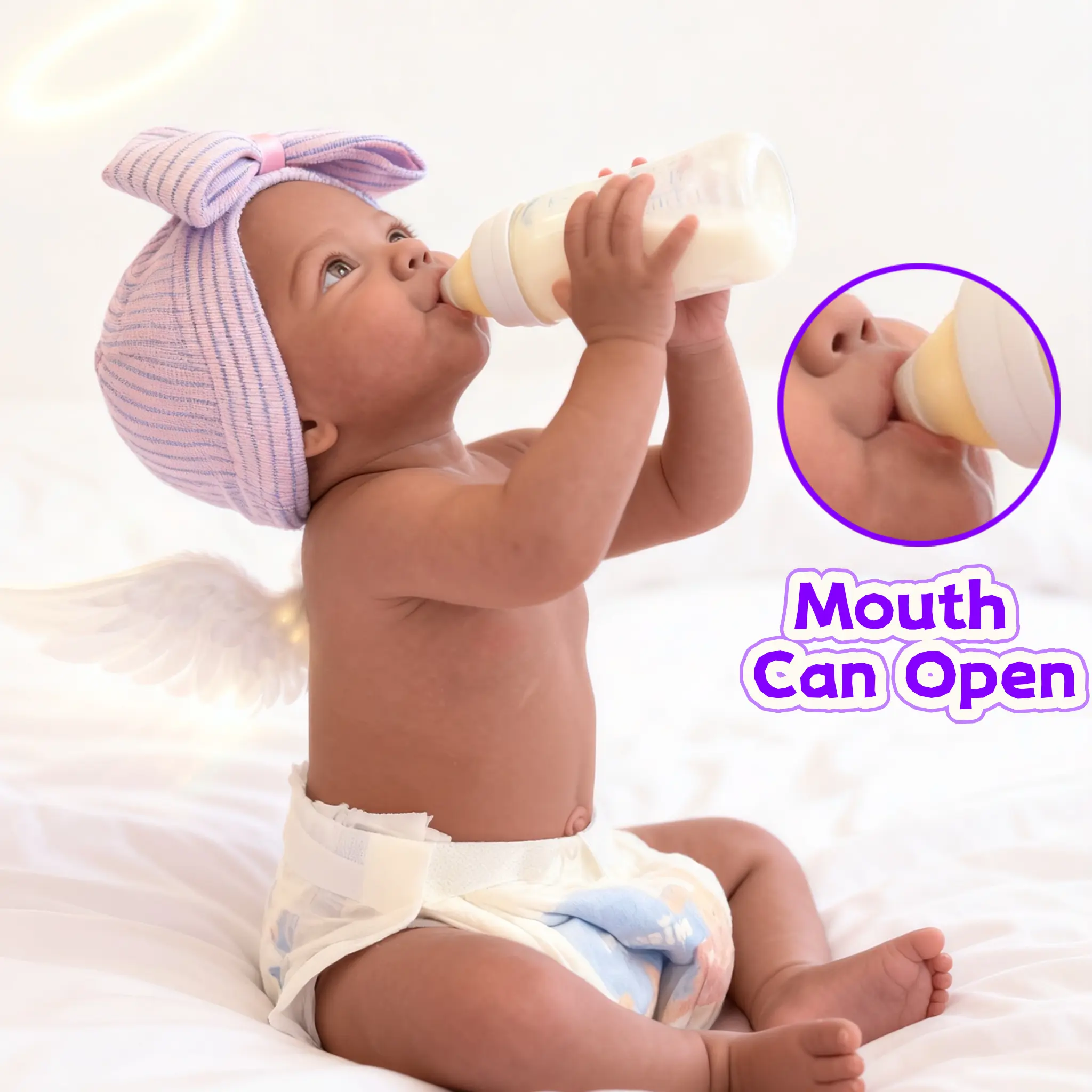 18-in Deep Beige Realistic Reborn Baby Doll, Handmade Full-Body Soft Fabric Doll with Lifelike Texture, Open/Closed Eyes, Open Mouth, Included Outfit, Ideal for Collection Gifts, Role Play Toys (5.29-5.51 lbs)