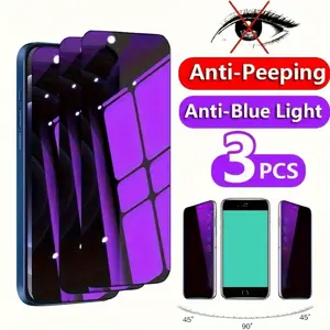 3pcs Privacy Blue Light Blocking Tempered Glass Protective Screen Protector Accessories For iPhone 17 17Air 17Pro 17Pro Max iPhone 16 15 14 13 12 11 Pro Max ProMax Plus Eye Protection Purple Glass