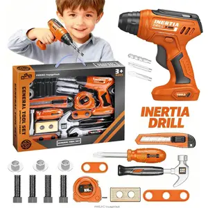 New Boys' Role-Play Toy Set Simulation Toolbox with Electric Chainsaw Electric Drill and Inertia Drill for Kids 3+