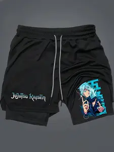 Jujutsu Kaisen 2 in 1 Drawstring Waist Shorts, Quick Dry Swim Trunks, Majin Buu Loose Fit, Casual Pocket Track Shorts for Summer Shorts Men