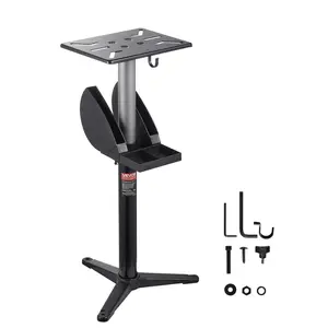 【DealsForYouDays】VEVOR Heavy-Duty Cast Iron Bench Grinder Stand, Universal Fit Floor Pedestal with 12"x10" Pre-Drilled Mounting Plate, 5-Level Height Adjustment, Vise & Grinding Wheel Storage Tray, 14.6 X 14.6 X 35.4 In, 16.4 Lbs