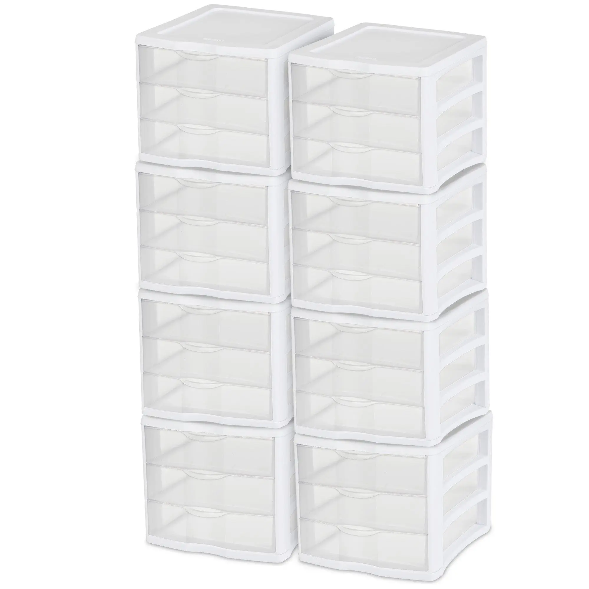 Sterilite ClearView Compact Stacking 3 Drawer Storage Organizer System, (8 Pack) Sterilite ClearView Compact Stacking 3 Drawer Storage Organizer System, (8 Pack)