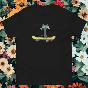 Pete the Cat Skateboarding T-Shirt, Cool Skateboarding Kitty Tee, Fun Skate Cat Graphic Shirt, Humorous Cat Meme T-Shirt O
