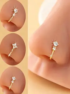 3 Piece Set U-Type Nose Rings, Elegant Rhinestones Party Accessories, Comfortable Clip-On Nose Jewelry, No Piercing Required