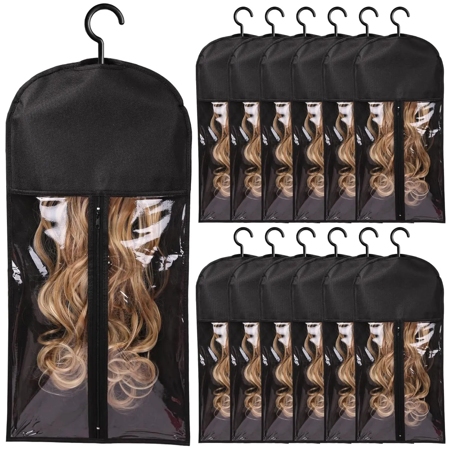 10/12Pcs Long Wig Storage Bags with Hanger-Protect your wigs from dust & frizz! Ideal for home, salon & vacation. Soft lining, breathable fabric & portable design. Keep your wigs like new forever!