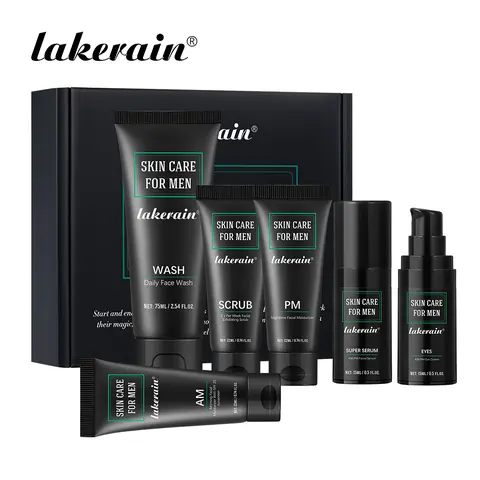 Men's Complete Skincare, 6PCS Set Oil Control, Hydration & Smoothing Kit, Face Products | Mini Travel Size including Face Wash + Scrub + Day/Night Eye Serum + SPF Day Cream + Night Cream, Perfect for Business Travel & Daily Use, Moisturizing