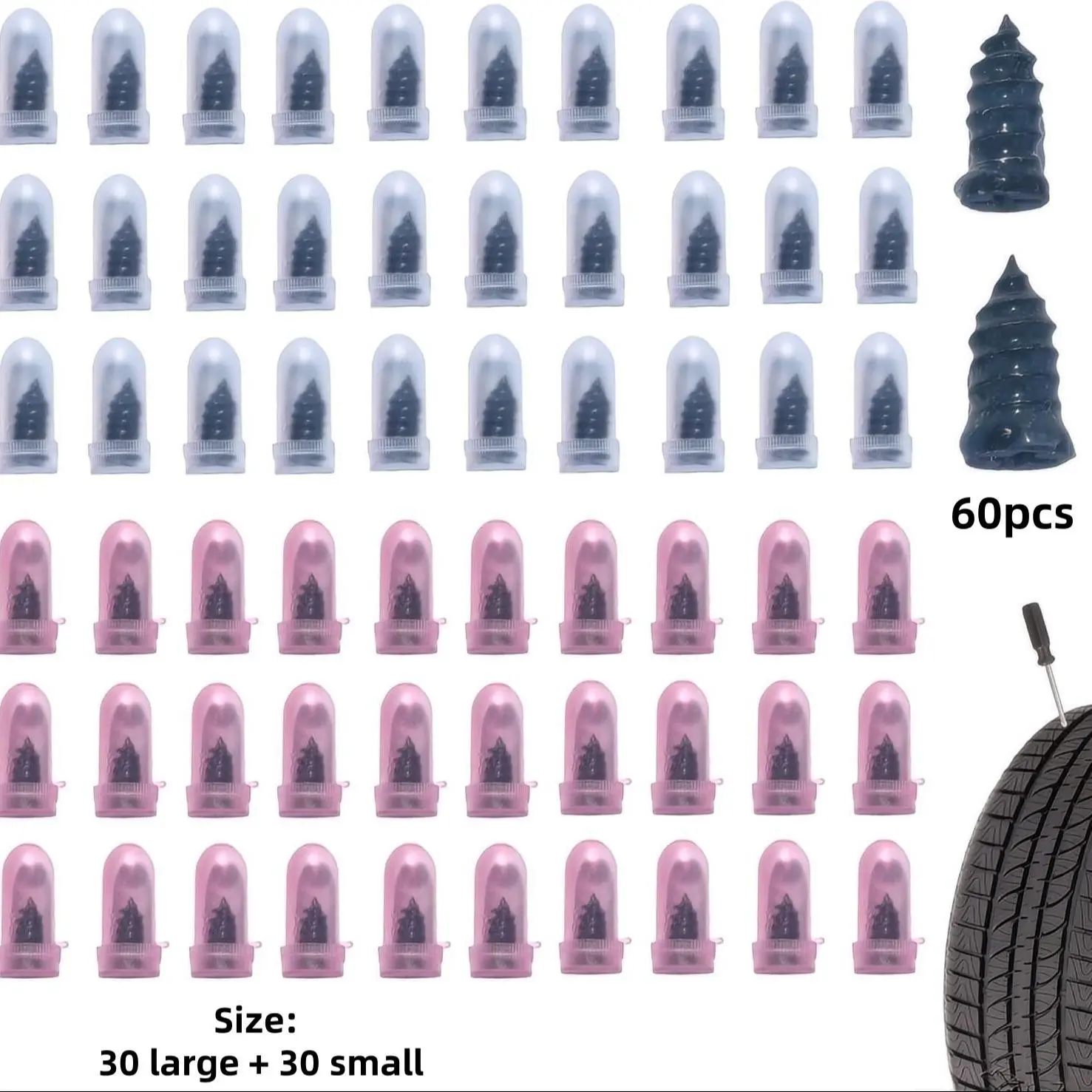 60pcs Self-Service Tire Screw Plug Repair Kit, Vacuum Tire Repair Kit with Screwdriver, Fast DIY Tire Repair Tools Universal Fit for Cars Trucks Motorcycles, Tire Patch Repair Kit, Tire Repair Rubber Nail Kit, Puncture Repair Kit