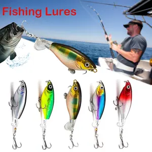 10PCS- Whopper Fishing Lure for Bass Popper Top Water Fishing Lures with Floating Rotating Tail Barb Treble Hooks in Saltwater Freshwater Plopping Lures Kit