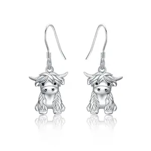 Highland Cow Dangle Earrings Sterling Silver Drop Earrings