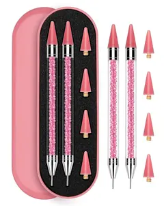 Rolybag Rhinestone Picker Tool, 2PCS Rhinestone Applicator Tool Dotting Wax Pen Dual-Ended with 4PCS Replaceable Wax Tips for DIY Nail Art Tool (Pink)