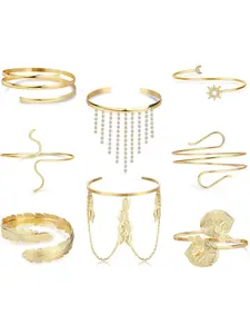 8Pcs Arm Cuff Upper Arm Cuff Band Bracelet Minimalist Coil Bangle Armband Set Arm Cuff Jewelry for Women Gold Arm Cuff Sliver Cuff Bracelet Adjustable Fashionable Jewelry Elegant Jewelry Bracelet
