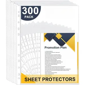 Sheet Protectors, 300 Pack Heavy Duty Clear Plastic Page Protectors Sheet Reinforced 11-Hole Fit for 3 Ring Binder Fits Standard 8.5 x 11 Paper, 9.25 x 11.25 Top Loaded, Non-Acid