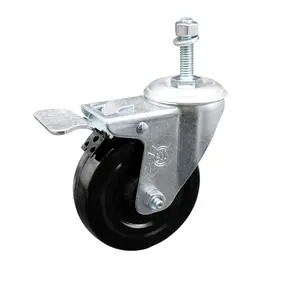 Service Caster SCC-TSTTL20S414-HRS-381615 Hard Rubber Swivel Threaded Stem Caster, Threaded Castors with 4 x 1.25 in. Black Wheel, 0.38 in. Stem, and Total Locking Brake