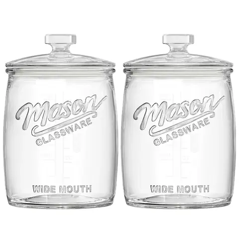 Syntic 2-Pc Thick Glass Preserving Containers Set - Wide Mouth, 1-Gallon Airtight Food-Grade Gasket Jars, Fridge-Safe, 8-9# Flour Hold, Sourdough Ready, Dishwasher Safe Food Saver Storage for Kitchen Utensils, Flour, Sugar, Rice
