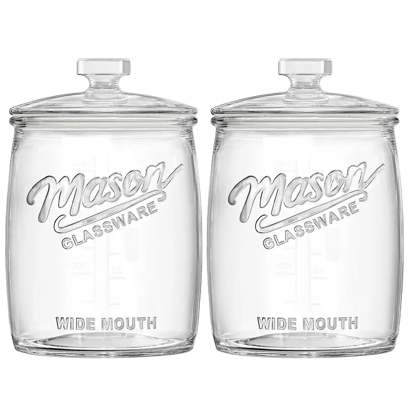 Syntic 2-Pc Thick Glass Preserving Containers Set - Wide Mouth, 1-Gallon Airtight Food-Grade Gasket Jars, Fridge-Safe, 8-9# Flour Hold, Sourdough Ready, Dishwasher Safe Food Saver Storage for Kitchen Utensils, Flour, Sugar, Rice