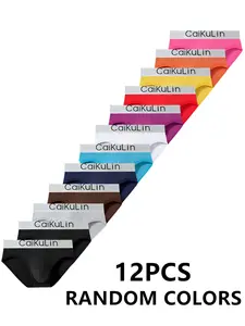 Men's Underwear 12-Pack Random Colors, High-End Letter Waist Triangle Pants, Comfortable Soft Breathable, Fashion Trendy Innerwear, Cooling Breathable Briefs