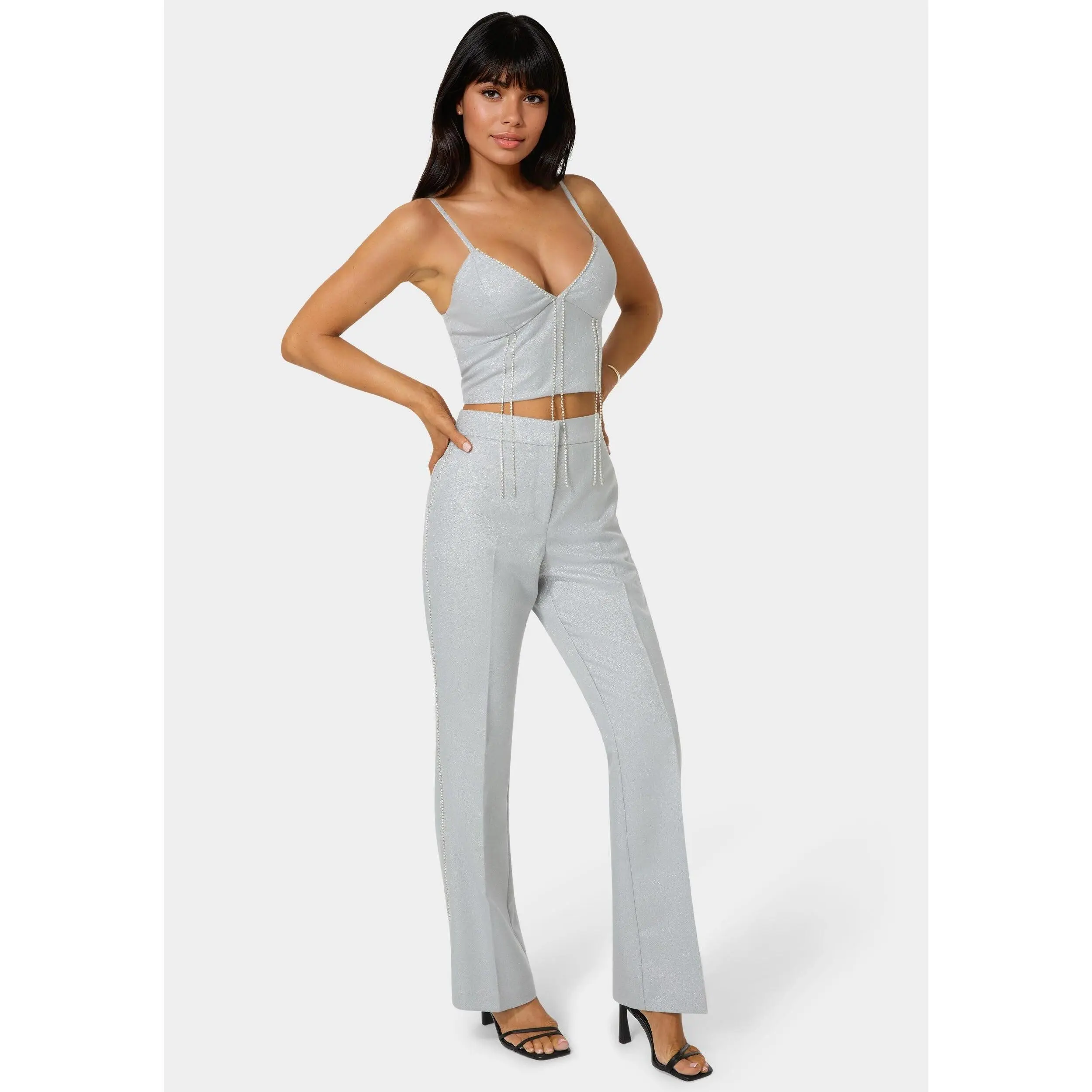 Glittery High Waist Mini Flare Leg Pant