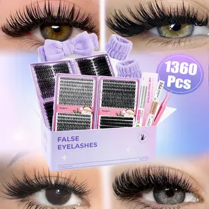 MAGEFY 1360 Clusters Lash Extensions with Bond and Seal Lash Glue, Lash Remover, Tweezer, Facial Cleansing Headband, Wristband Makeup Cosmetic fluffy lash clusters wispy lash clusters lashes strips Eyelash Fixer natural lash clusters lashes clusters kit