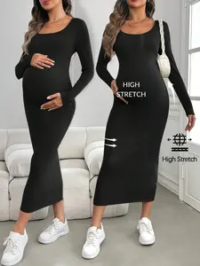 Elegant Long Sleeve Maternity Dress, Pure Color Pregnancy Gown, Fitted Women's Pregnant, Stylish and Comfortable, Maternity Clothing
