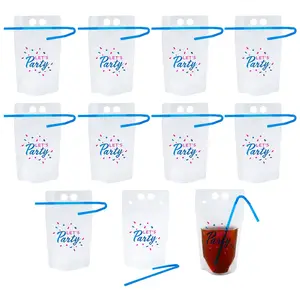 Bulk 50 Ct. Let’s Party Collapsible Plastic Drink Pouches with Straws