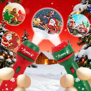Unisex Kids Projector Flashlight 2-Pack, LED Star Light Lamp with 48 Slides & Santa Claus Festive Design, Educational Science & Technology Toy for Ages 4-6, Christmas Gift