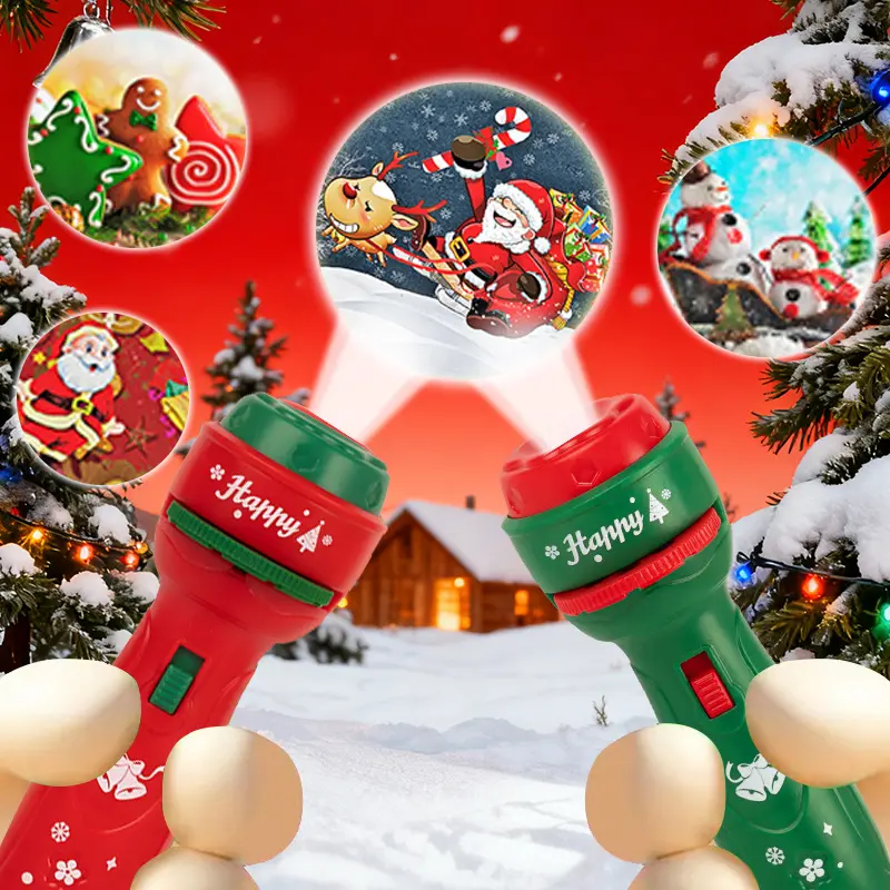 Unisex Kids Projector Flashlight 2-Set, BPA-Free LED Star Light Lamp with 48 Patterns, Santa Festive Theme, Built-In Batteries, Educational Science Toy for 4-6 Years Old Christmas Gift