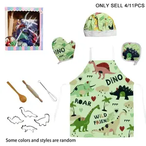 Baking Chef Set with Dinosaur Apron and Gloves, Cooking Chef Role Play Kitchen Toy Set, Kids Pretend Play Costume, Play Kitchen Accessories