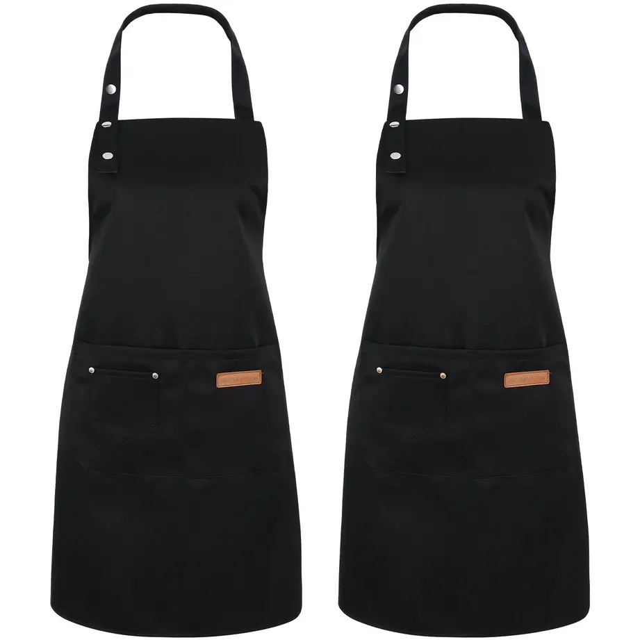 2-Pack Professional Kitchen Chef Aprons - Adjustable Strap, Comfortable Waterproof Polyester, Waterdrop-Resistant, 3 Pockets, 75x66 cm, Unisex Cleaning Aprons, Ideal Gift