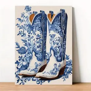 Vintage Boots Pattern Canvas Painting without Frame, 1 Count Retro Wall Art, Wall Decor for Home Living Room Bedroom Study Room
