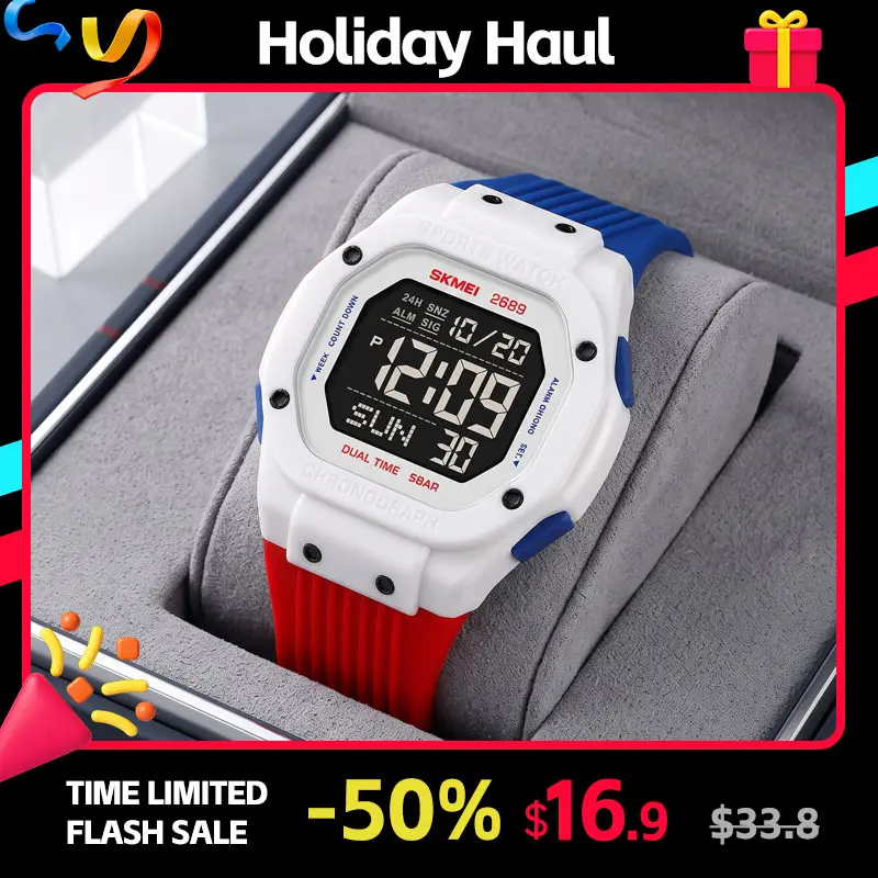 SKMEI Men's Digital Watch, Silicone Band Outdoor Sport with Dual Time, Stopwatch, Alarm, Countdown and EL Backlight, Cool Style for Sports, Outdoor and Daily Wear