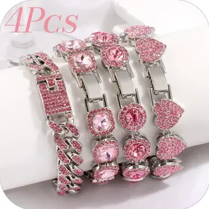 4Pcs Tennis Miami Cuban Chain Bracelet Set for Women Men Chain Bracelet Party Boho Fine Jewelry