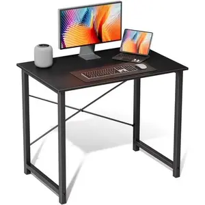 Small Computer Desk 31 Inch Writing Desk with Storage Bag Iron Hook Metal Frame for Home