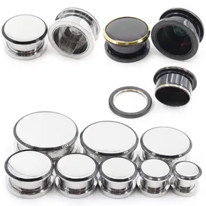 Alisouy 2PCS 8-25mm Glossy Black Stainless Steel Thread Ear Tunnel Plug Expander Stretcher Gauge Earrings Piercing Body Jewelry