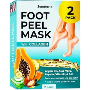 Foot Peeling Mask for Dead Skin Remover & Deep Moisturize | 2 Pairs | Dermatologically Tested - Foot Peel Mask for Dry Cracked Feet - Foot Mask make Soft Baby Feet for Men & Women | Aloe Vera