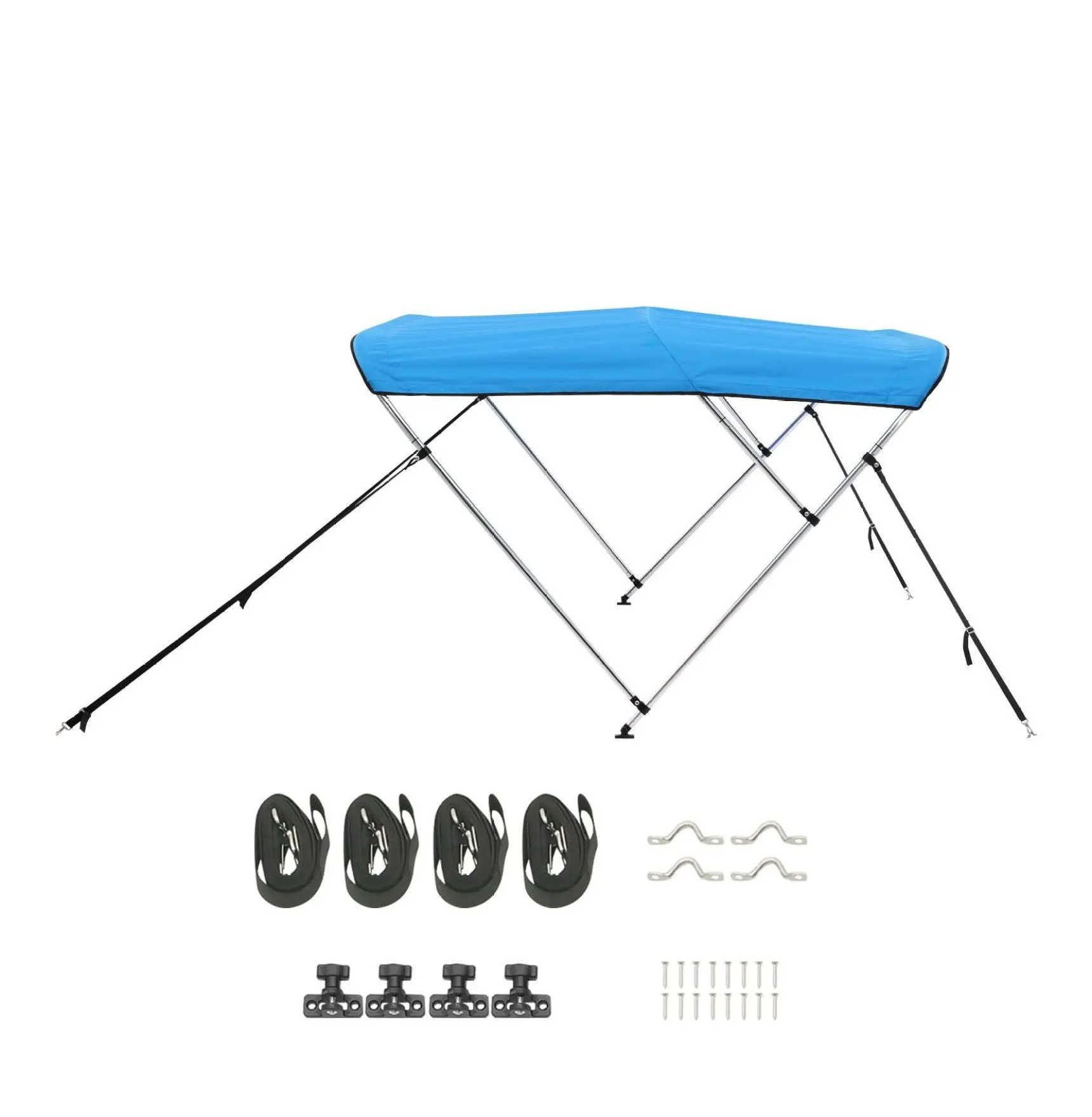 3 Bow Boat Bimini Top, 600D Polyester Canopy, Waterproof Sun Shade, Aluminum Alloy Frame, Boat Awning, Pacific Blue, 72"Lx73-78"Wx46"H 72x(73-78)x46 inch