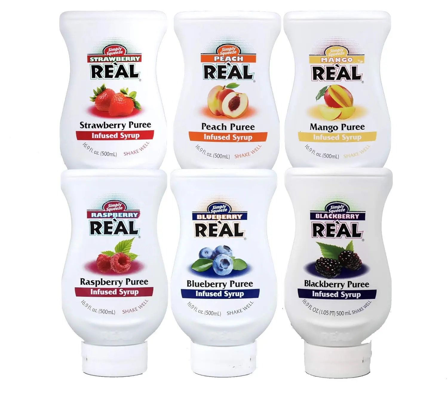 Simply Squeeze Real Fruit Infused Flavoring Syrup Puree - Blue Agave Strawberry, Raspberry, Peach, Blueberry, Mango, Kiwi, Passion Fruit 16.9 Fl Oz Bottle