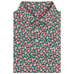 Azalea Men's Short Sleeve Performance Polo with Green Symbols on White Background for Casual & Semi-Formal Wear