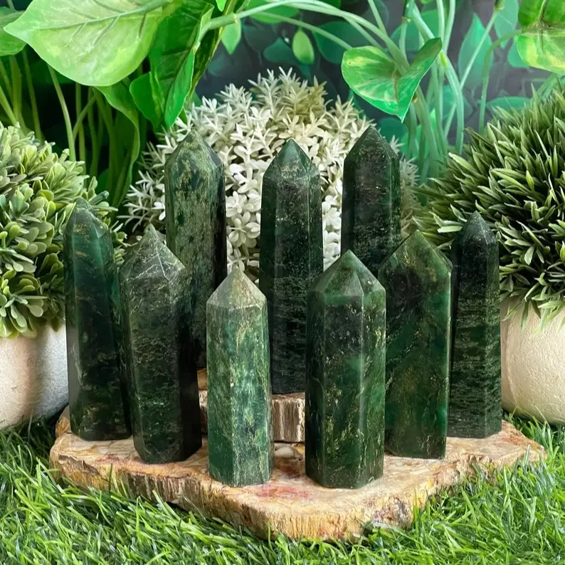 Natural Emerald Polished Hexagonal Obelisk Crystal Tower Point, Healing Reiki Chakra Specimen, Healing Crystals Home Decoration