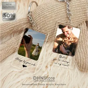 [Flash Deal] DHNStore Custom Photo Acrylic Keychain – Personalized Film Frame Style Keyring, “Always By Your Side” Keepsake, Memorial Pet Portrait Charm, Romantic Couple Anniversary Gift
